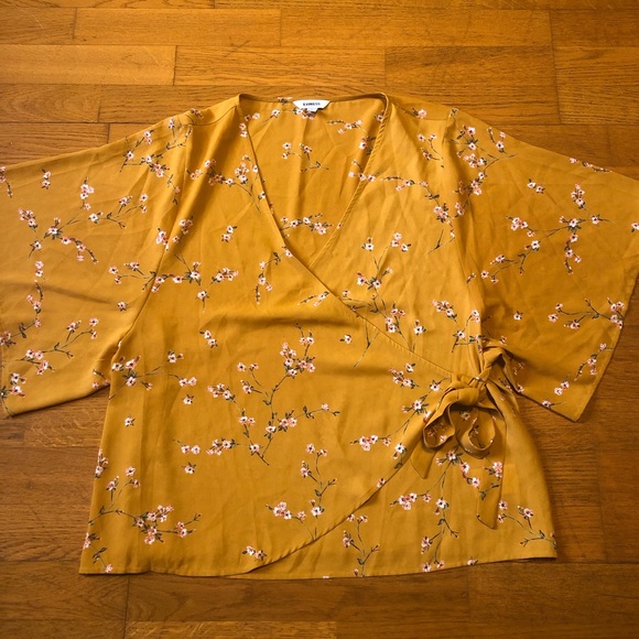 Yellow Floral Wrap Around Blouse - Picture 1 of 4